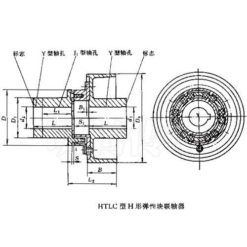 HTLC型H型彈性塊聯(lián)軸器圖紙